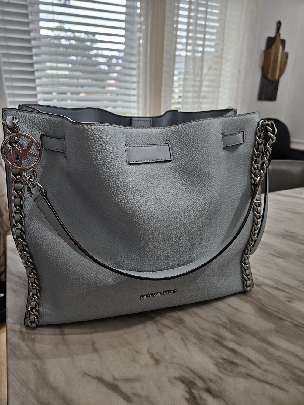 Michael Kors Light Gray Pebbled Leather Tote with Silver Hardware